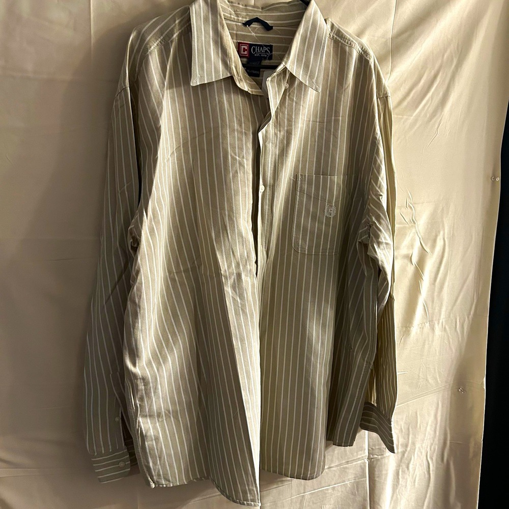 New Chaps XL/TG Classic Fit Button Front Beige/White Stripe Shirt #1731*14